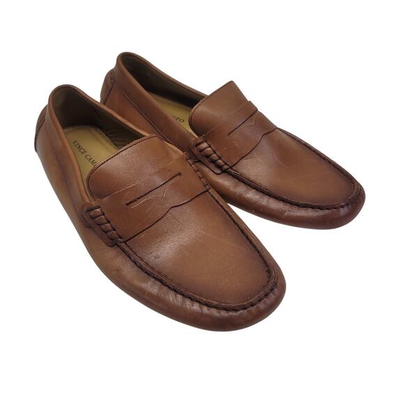 Vince Camuto Esmail Mens 10.5M Brown Leather Penny Driving Loafers - Picture 2 of 11